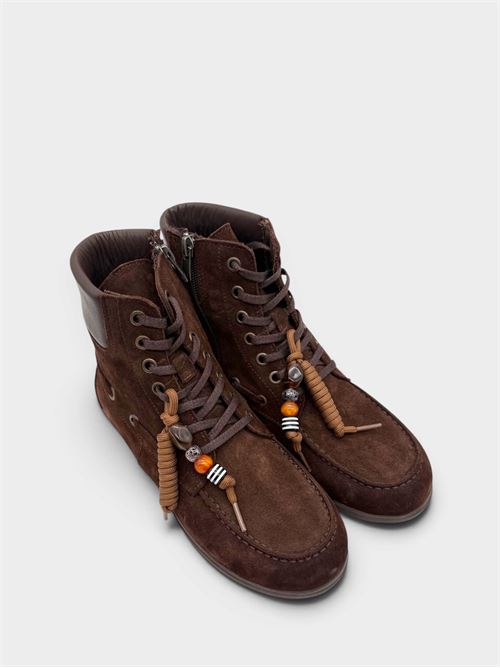 Polacchino stringato marrone scuro in suede stile barca IL LACCIO | 50080041SUEDEDARK BROWN